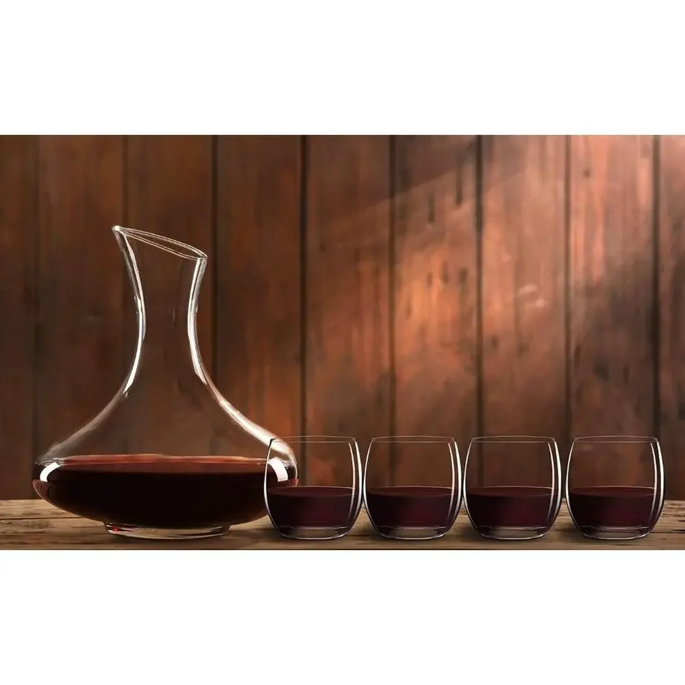 Eternal Living 5pc Wine Decanter Set with 4 Stemless Wine Glasses New In Box